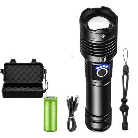 Aluminum Alloy Strong Light Power Display Telescopic Flashlight (Option: 18650battery X USB cablexbox)