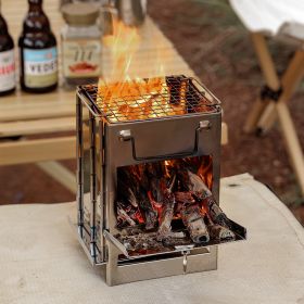 Wood Burning Camp Stove Stainless Steel Folding Camp Stove (Size: 145*140*210mm)